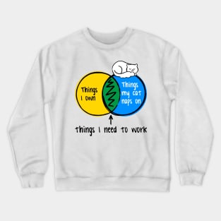 funny Venn diagram – things I need to work (things my cat naps on, things I own) Crewneck Sweatshirt